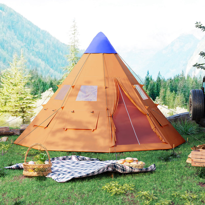 Outsunny 6 Men Tipi Tent with Carry Bag - Orange