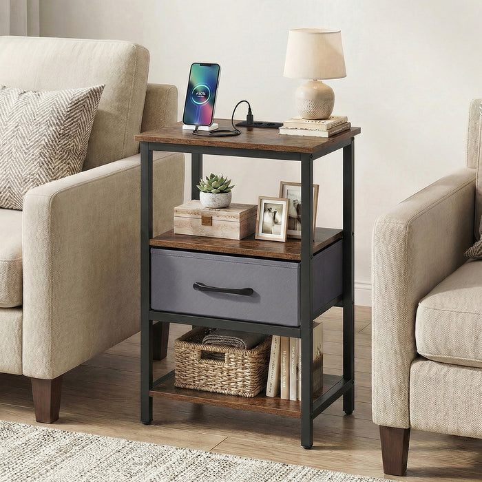 Nightstand Bedside Table with Charging Station and Drawer-