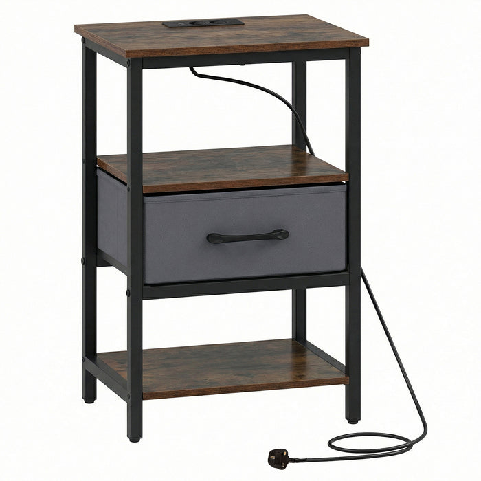 Nightstand Bedside Table with Charging Station and Drawer-