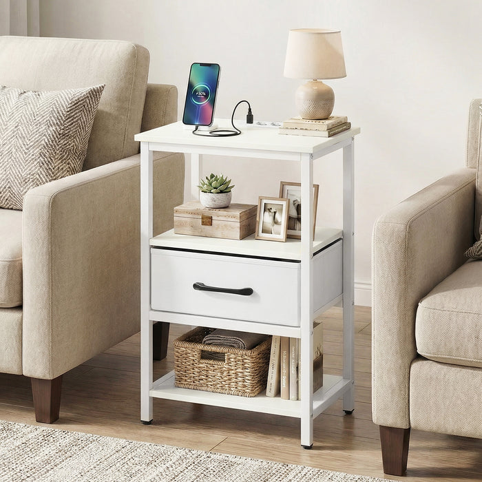 Nightstand Bedside Table with Charging Station and Drawer-