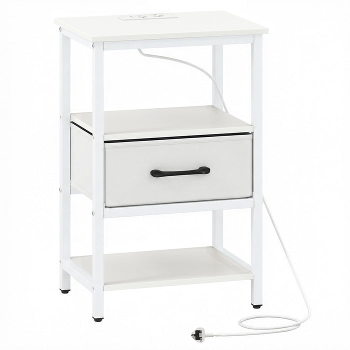 Nightstand Bedside Table with Charging Station and Drawer-