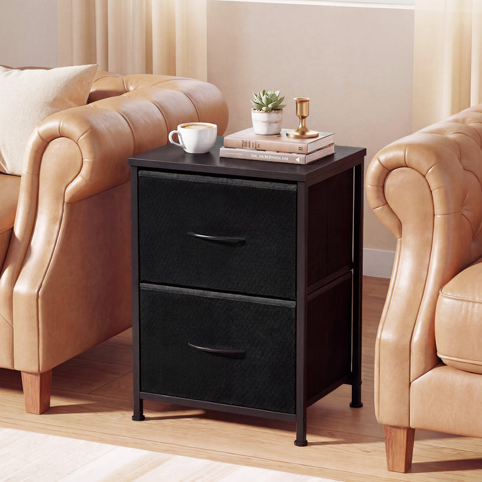 Nightstand Set of 2 End Table with Fabric Drawers for Bedroom-