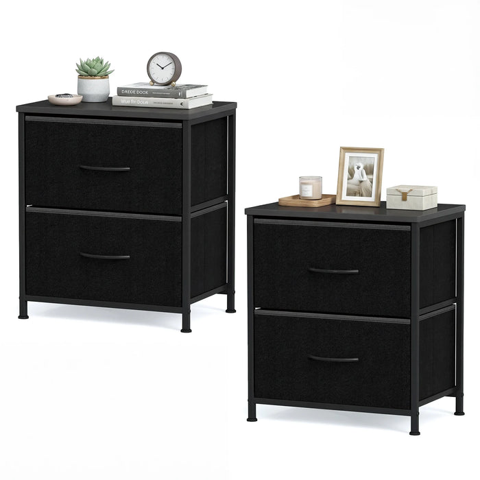 Nightstand Set of 2 End Table with Fabric Drawers for Bedroom-