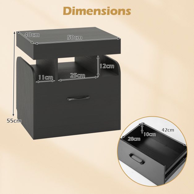 Nightstand with Charging Station Set of 2 with Drawer and Sliding Top Storage-