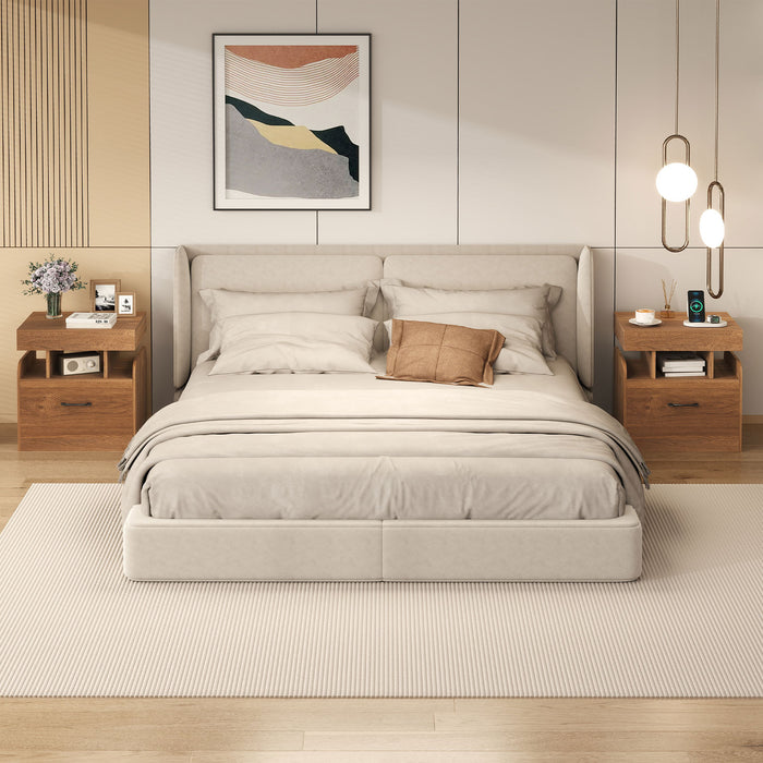 Nightstand with Charging Station Set of 2 with Drawer and Sliding Top Storage-