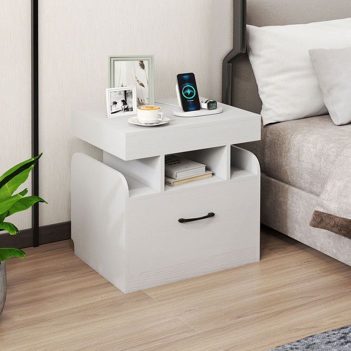 Nightstand with Charging Station Set of 2 with Drawer and Sliding Top Storage-
