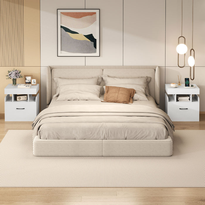 Nightstand with Charging Station Set of 2 with Drawer and Sliding Top Storage-