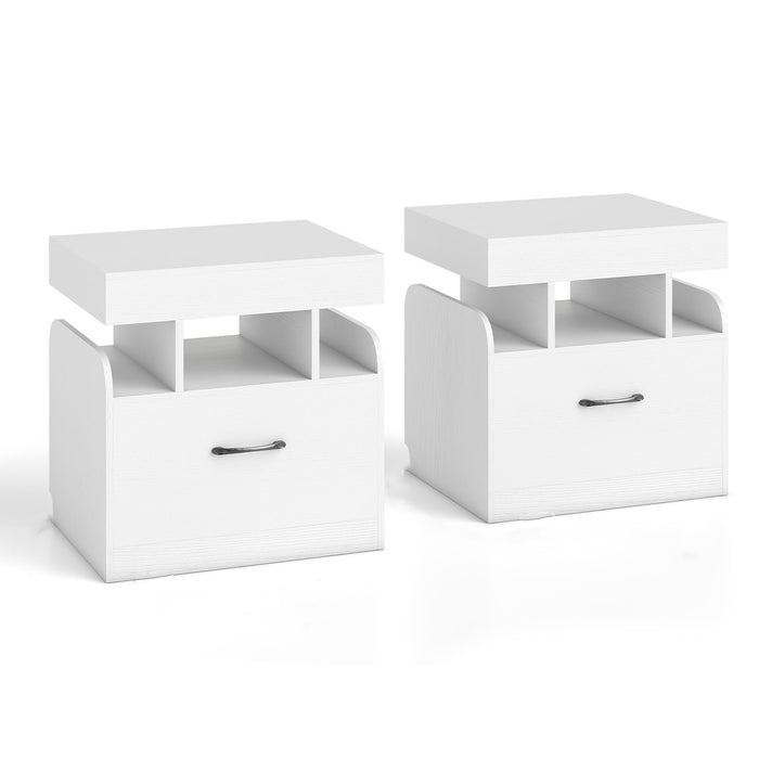 Nightstand with Charging Station Set of 2 with Drawer and Sliding Top Storage-