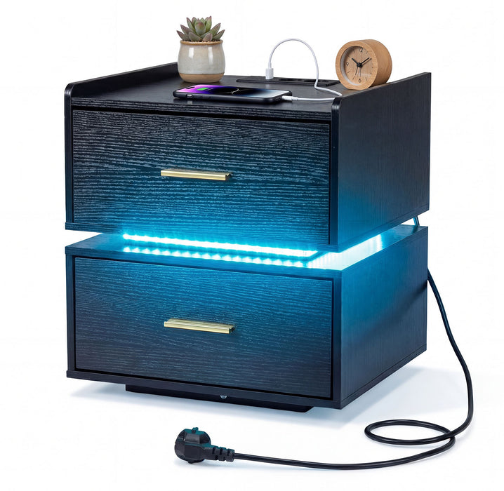 Nightstand with Charging Station and 2 Storage Drawers-