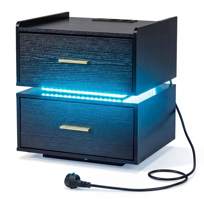 Nightstand with Charging Station and 2 Storage Drawers-