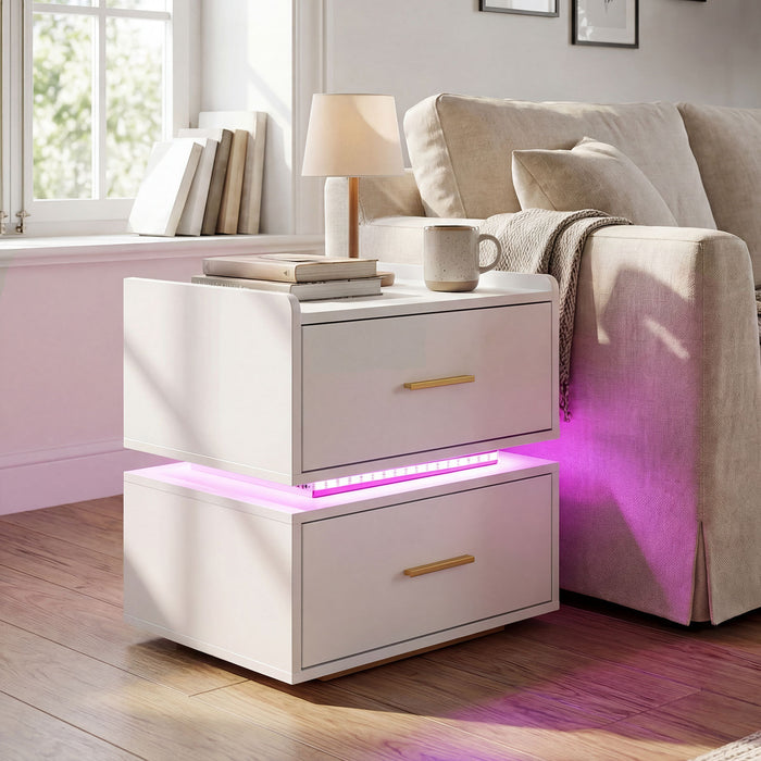 Nightstand with Charging Station and 2 Storage Drawers-