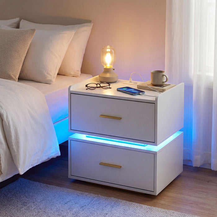 Nightstand with Charging Station and 2 Storage Drawers-