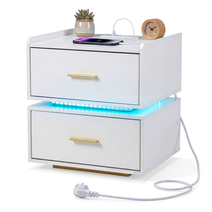 Nightstand with Charging Station and 2 Storage Drawers-