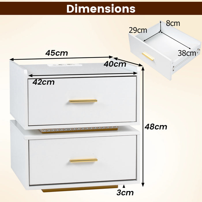 Nightstand with Charging Station and 2 Storage Drawers-