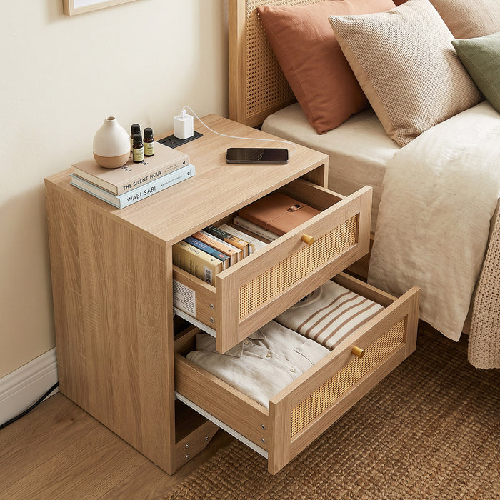 Nightstand with Charging Station and Open Storage for Bedroom-