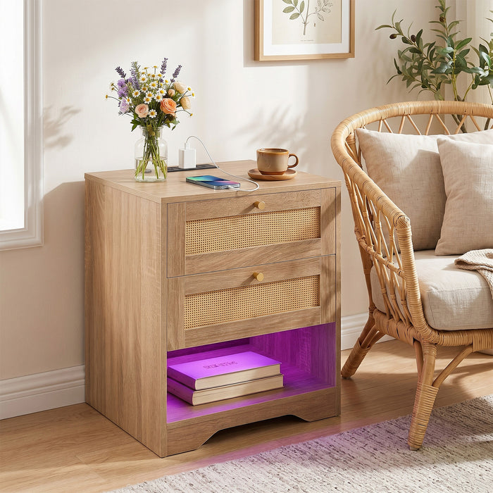 Nightstand with Charging Station and Open Storage for Bedroom-