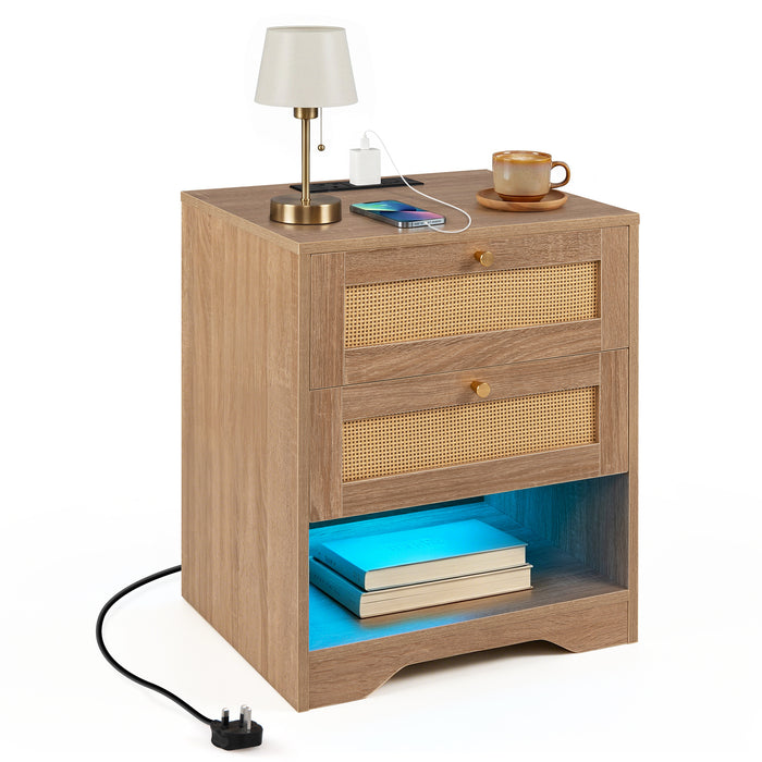 Nightstand with Charging Station and Open Storage for Bedroom-