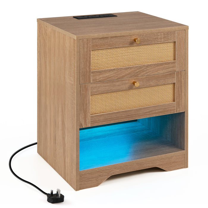 Nightstand with Charging Station and Open Storage for Bedroom-