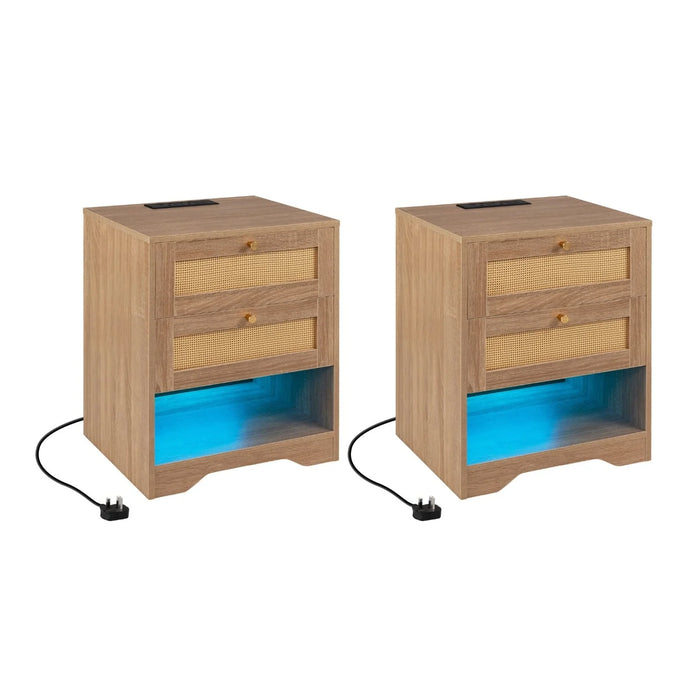 Nightstand with Charging Station and Open Storage for Bedroom Set of 2-