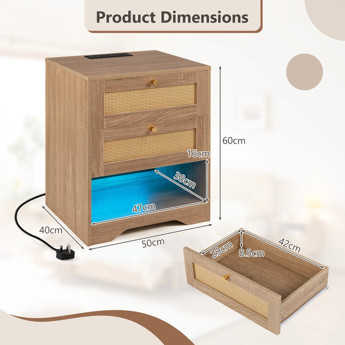 Nightstand with Charging Station and Open Storage for Bedroom Set of 2-