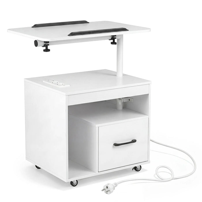 Nightstand with Charging Station and Rotatable Tabletop on Wheels for Bedroom-
