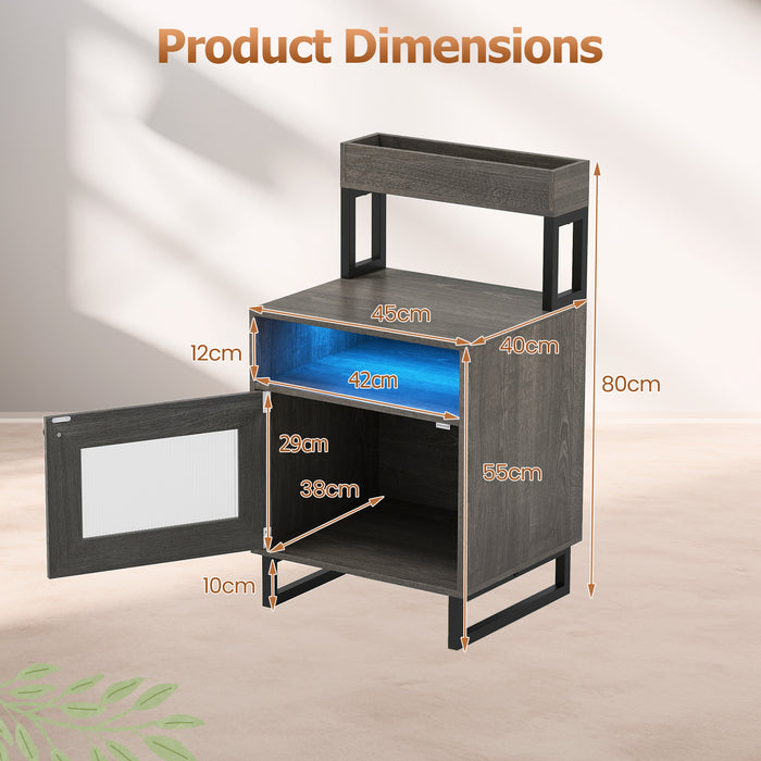 Nightstand with LED Lights Modern End Table with Top Tray-White