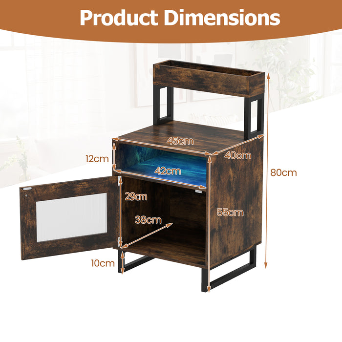 Nightstand with LED Lights Modern End Table with Top Tray-White