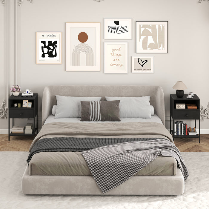 Nightstand with Open Compartment and Storage Shelf Set of 2-