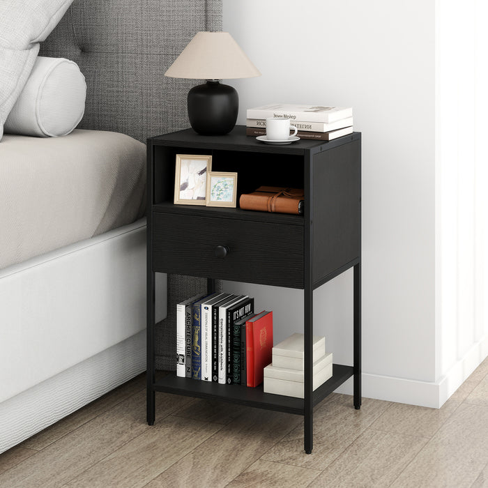 Nightstand with Open Compartment and Storage Shelf Set of 2-