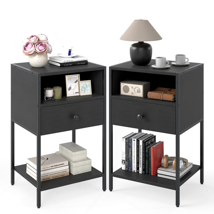 Nightstand with Open Compartment and Storage Shelf Set of 2-