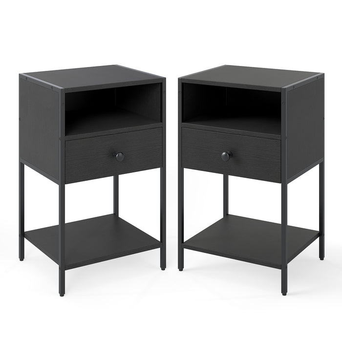 Nightstand with Open Compartment and Storage Shelf Set of 2-