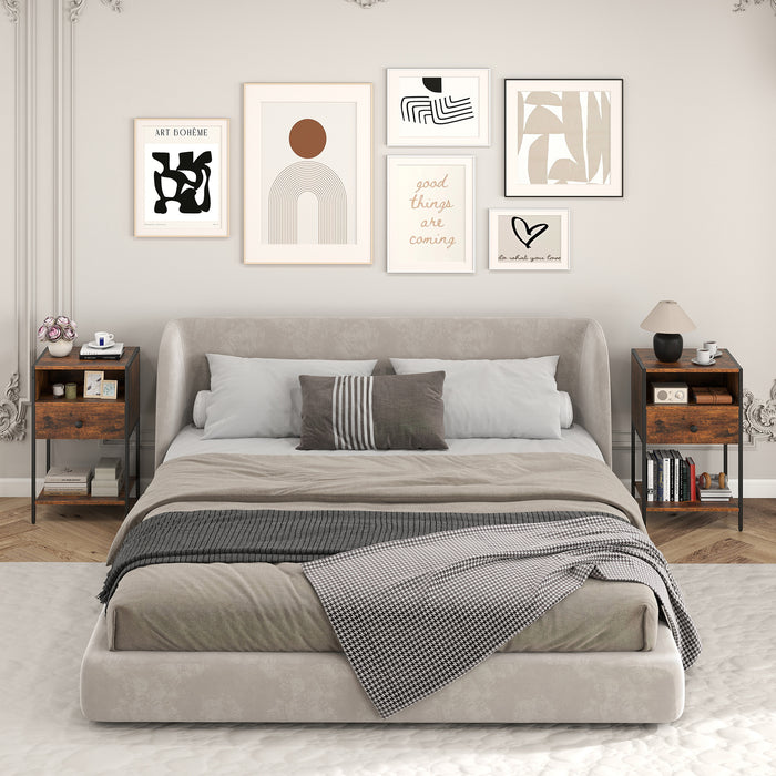 Nightstand with Open Compartment and Storage Shelf Set of 2-
