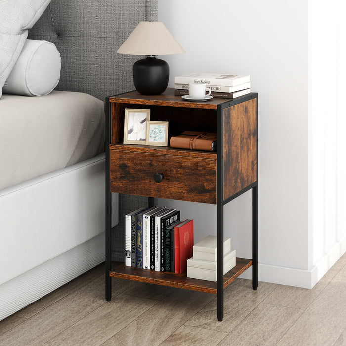 Nightstand with Open Compartment and Storage Shelf Set of 2-