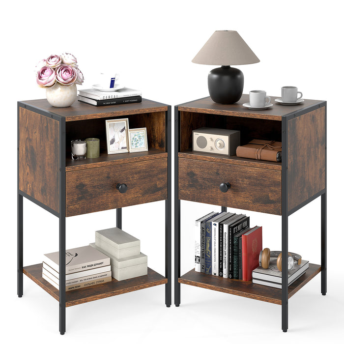 Nightstand with Open Compartment and Storage Shelf Set of 2-