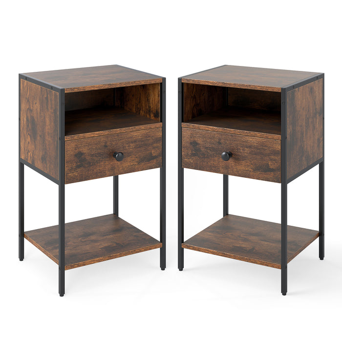 Nightstand with Open Compartment and Storage Shelf Set of 2-