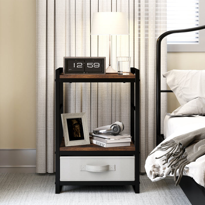 Nightstand Bedside Table with Fabric Drawer Open Wood Shelf-