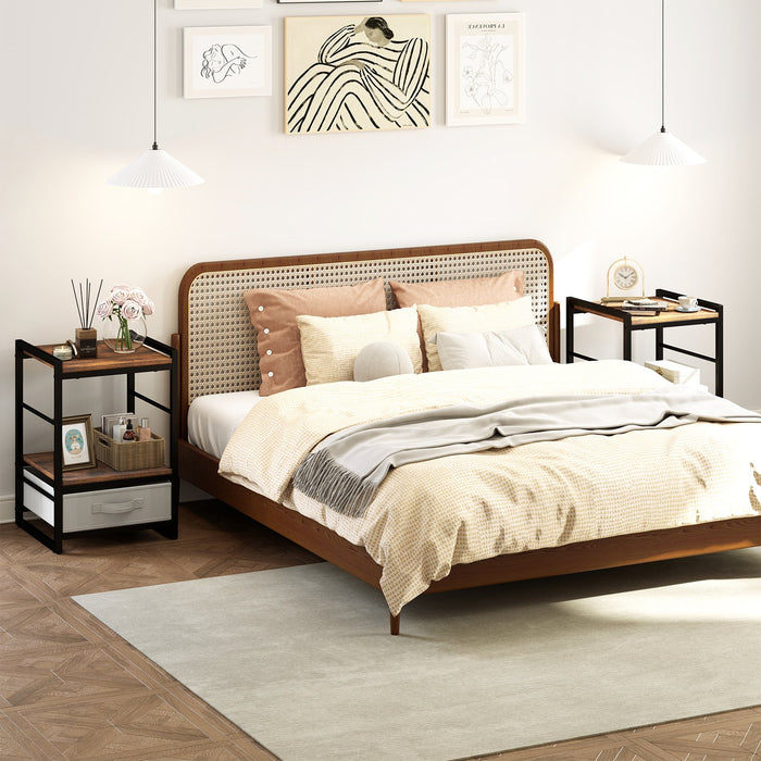 Nightstand Bedside Table with Fabric Drawer Open Wood Shelf-