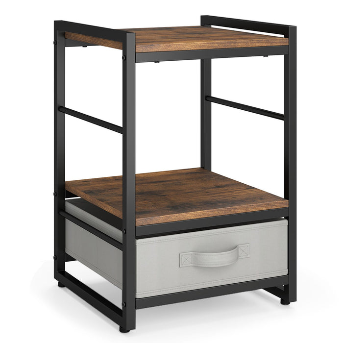 Nightstand Bedside Table with Fabric Drawer Open Wood Shelf-