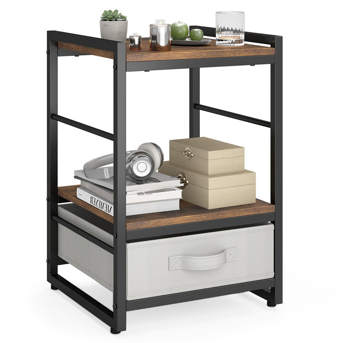 Nightstand Bedside Table with Fabric Drawer Open Wood Shelf-