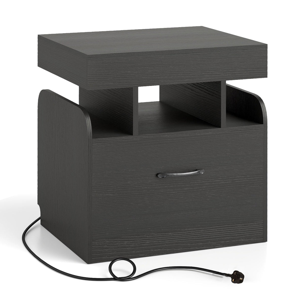 Nightstand with Charging Station with Drawer and Sliding Top Storage-