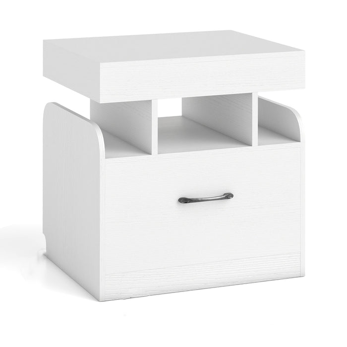Nightstand with Charging Station with Drawer and Sliding Top Storage-