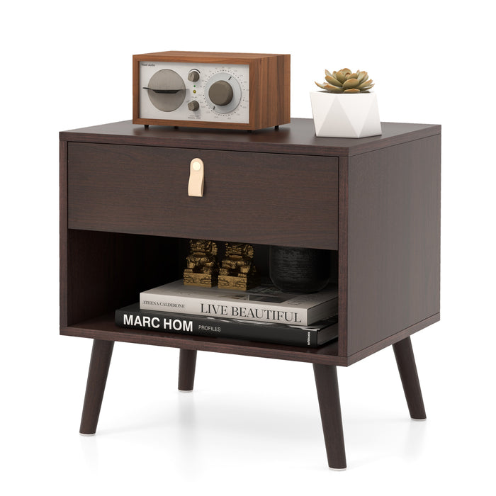 Mid-Century End Table with Open Storage Shelf for Living Room Bedroom Small Spaces-