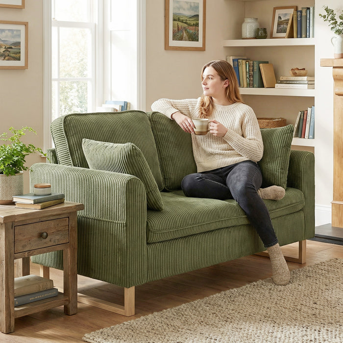 HOMCOM 2 Seater Sofa, 140 cm Loveseat Sofa with Spring Cushions, Metal Legs, 2 Pillows, Dark Green