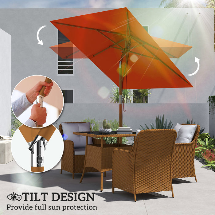 Outsunny Wooden Patio Umbrella - Orange