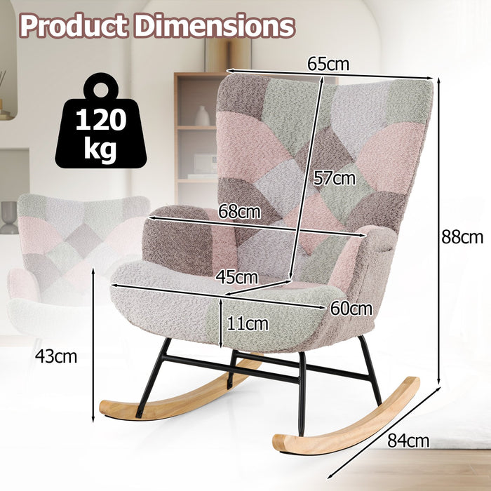 Nursery Rocking Chair with Ergonomic Armrests and High Backrest