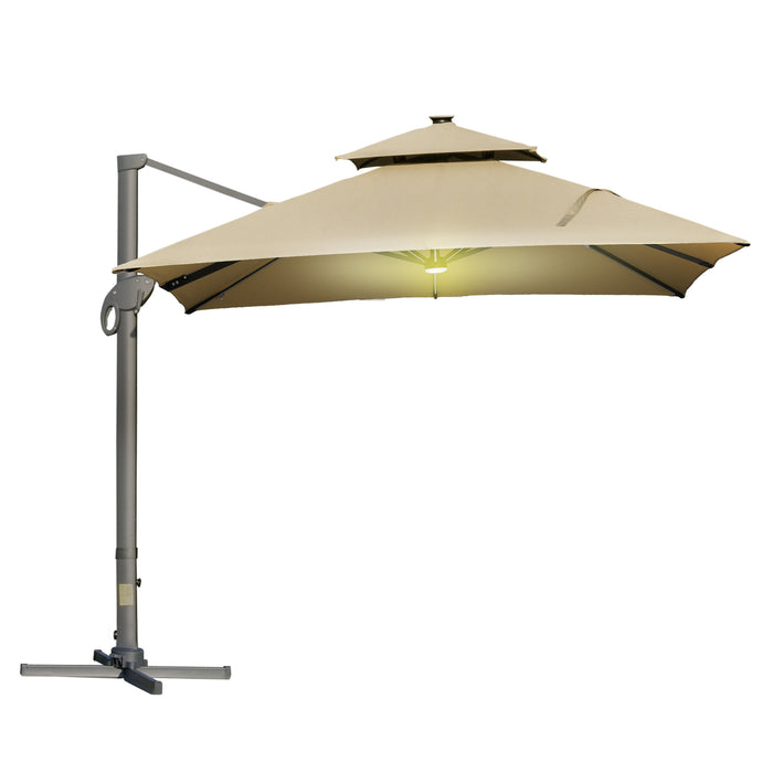 Outsunny 3 x 3(m) Aluminium Sun Square Canopy Top w/ Adjustable Pole Angle Khaki