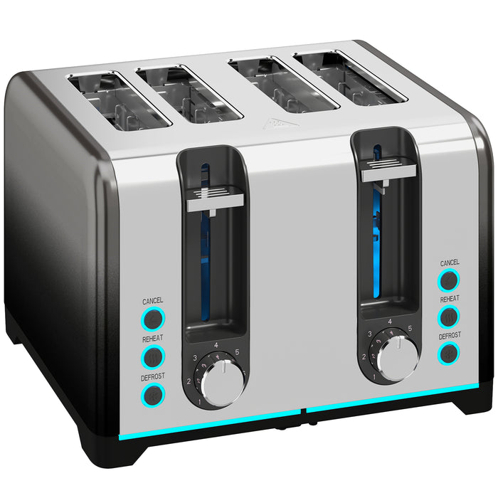 HOMCOM 4 Slice Toaster with 7 Browning Levels, Reheat, Defrost and Cancel Functions