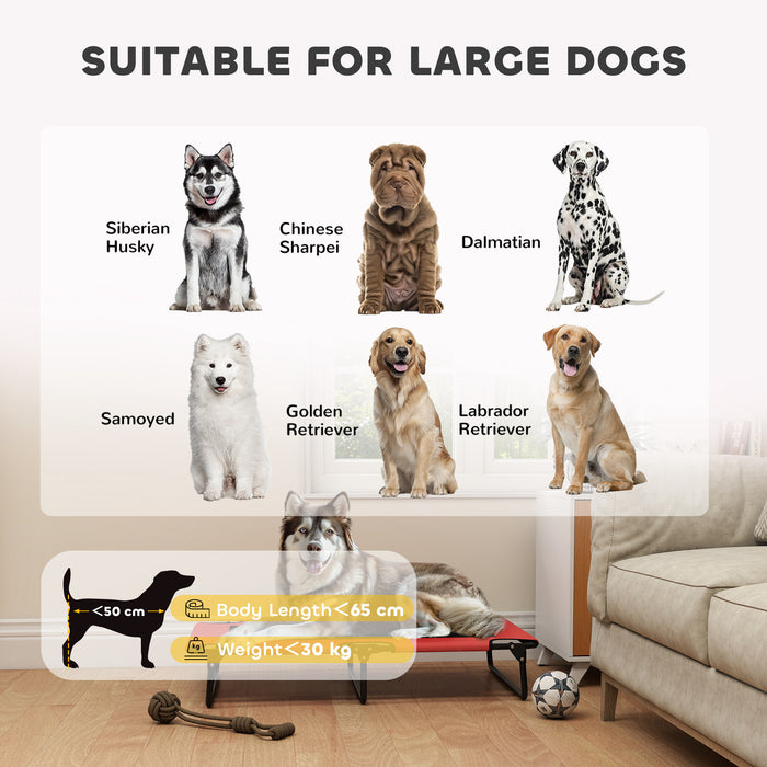 PawHut Portable Raised Dog Bed, Elevated Pet Cot with Breathable Mesh for Indoor Outdoor, for Large Dogs, Red