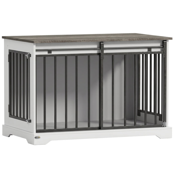 PawHut 100 cm Large Dog Crate Furniture with Sliding Barn Door for Large Dogs, White
