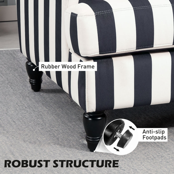 HOMCOM Modern Accent Chair, Velvet Single Sofa Armchair with Stripe, Turned Legs and Wide Seat, Upholstered Snuggle Chair for Living Room, Bedroom, Black and White